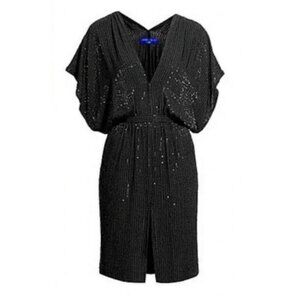 Jimmy Choo H&M Black Dress Beaded Deep Vee Dolman Cocktail Evening Midi Dress